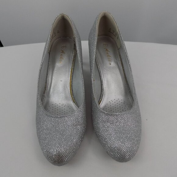 Ankis Shoes - Ankis Silver Glitter Women Shoe Size 9.5 Slip On Wedge Heels Closed Toe